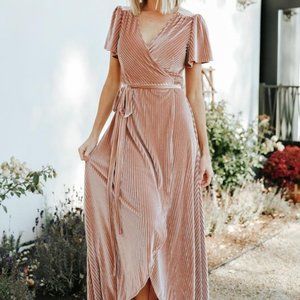 Baltic Born Andi Ribbed Velvet Wrap Dress | Champagne | Size Small